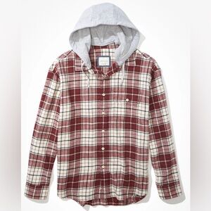 American Eagle Red Plaid Oversized Hoodie